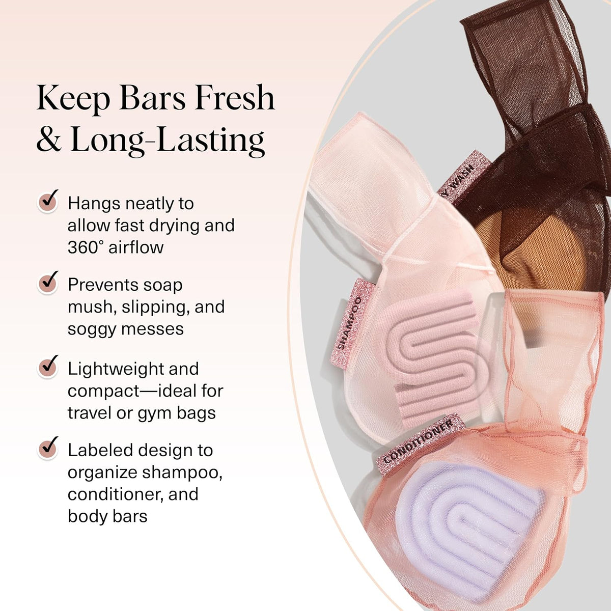 Kitsch Bar Soap Saver Bag – Patented Mesh Bag Soap Holder for Shampoo, Conditioner & Body Wash Bar