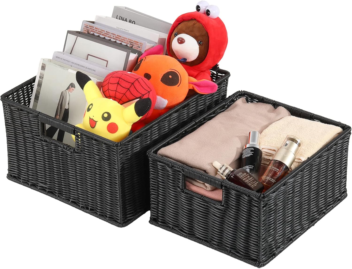 HOONEX Large Wicker Baskets for Storage, Plastic Baskets for Organizing with Dual Handles, Woven