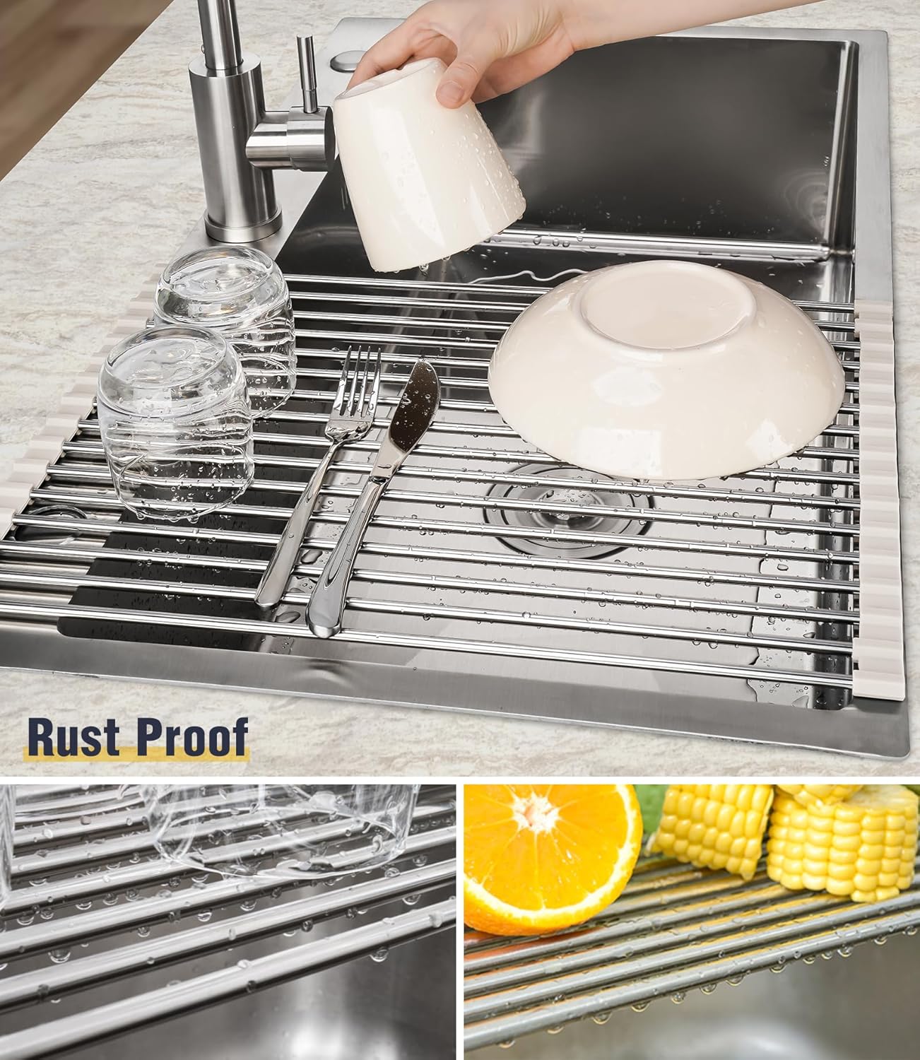 Tomorotec 17.7" x 12.5" Roll Up Dish Drying Rack Over Sink Drying Rack Sink Cover Kitchen Sink