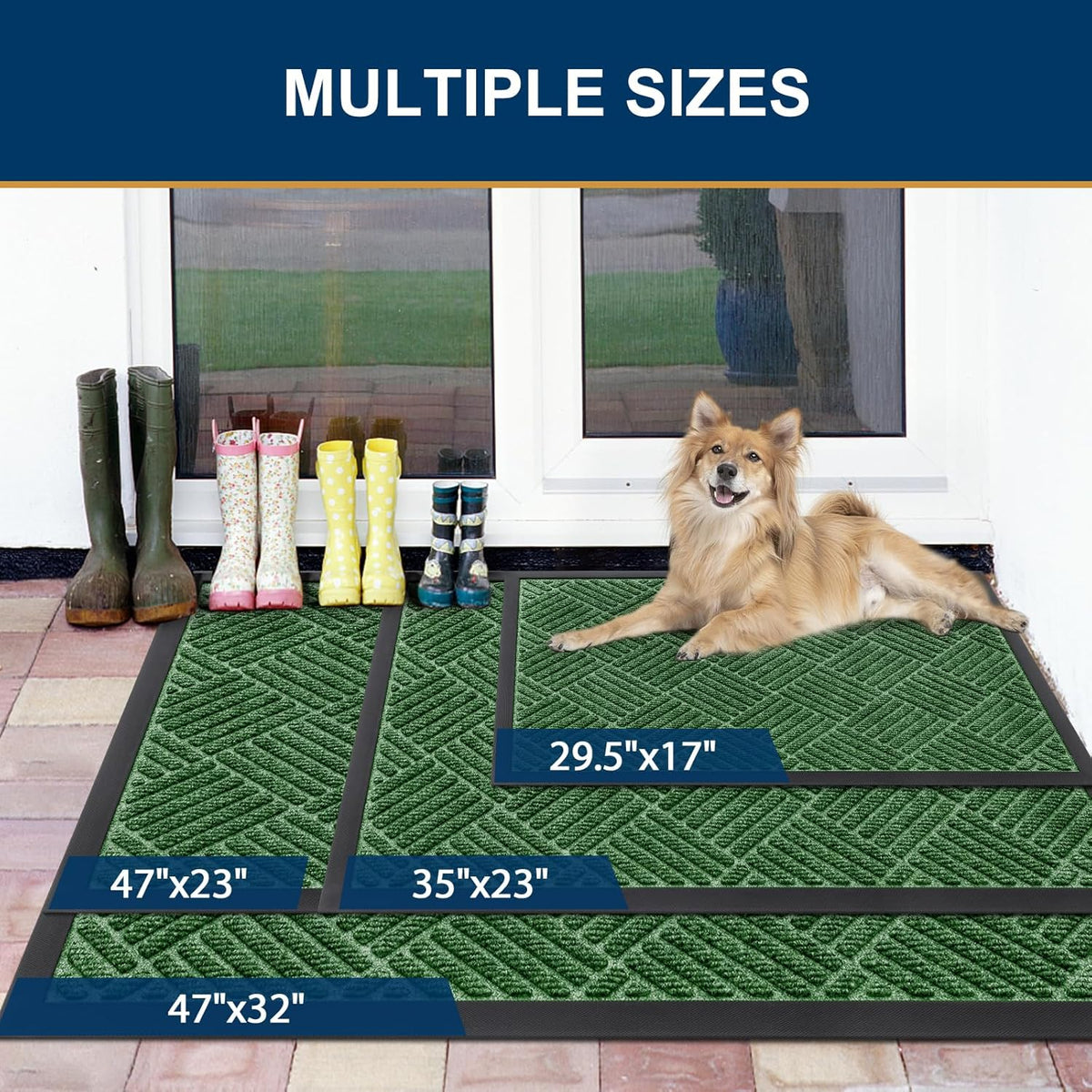 Smiry Front Door Mat Outside Entrance, Heavy Duty Outdoor Indoor Natural Rubber Doormat, Non Slip