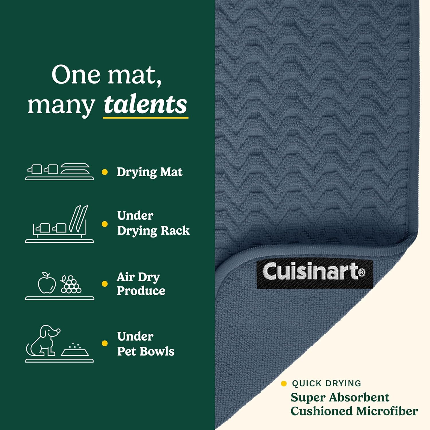 Cuisinart Dish Drying Mats for Kitchen Counter - (2) 18" x 24" Ultra Absorbent Dish Drying Mat XL