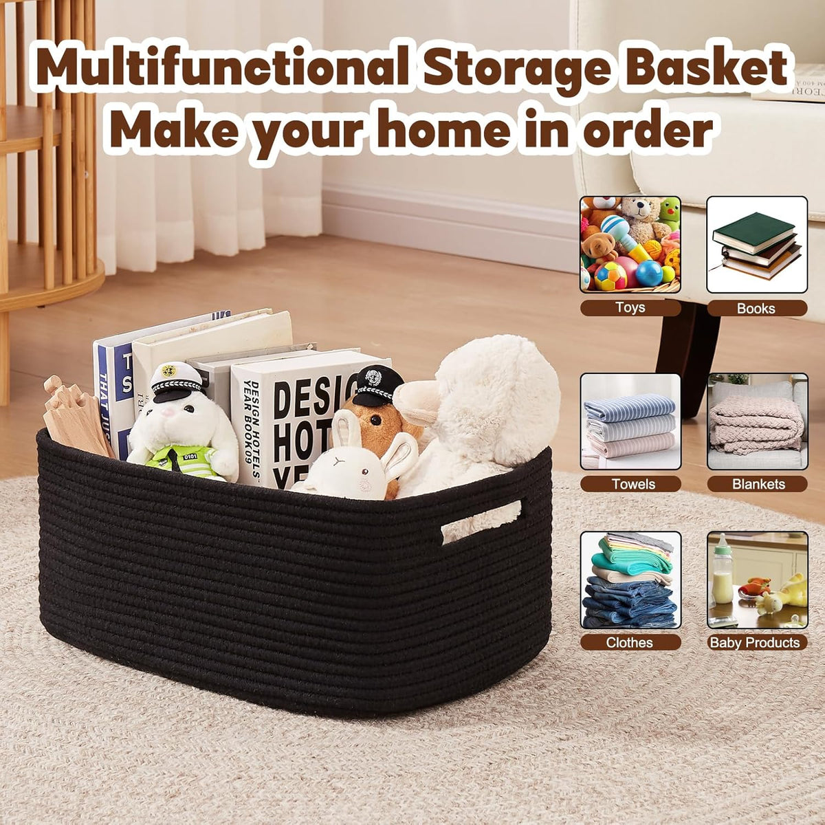 OIAHOMY Storage Basket for Shelves, Closet Cube Storage Bins Baskets for Clothes Blanket Towels