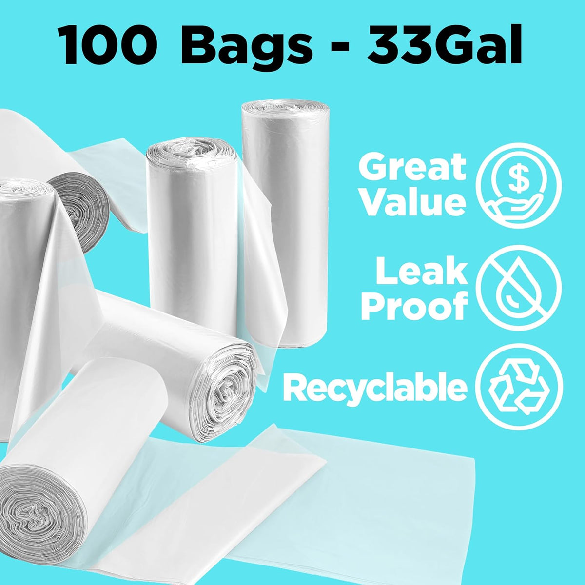 ToughBag 30-33 Gallon Clear Trash Bags (100 Count) Recycling Bag, Garbage Can Liners – Clear Trash