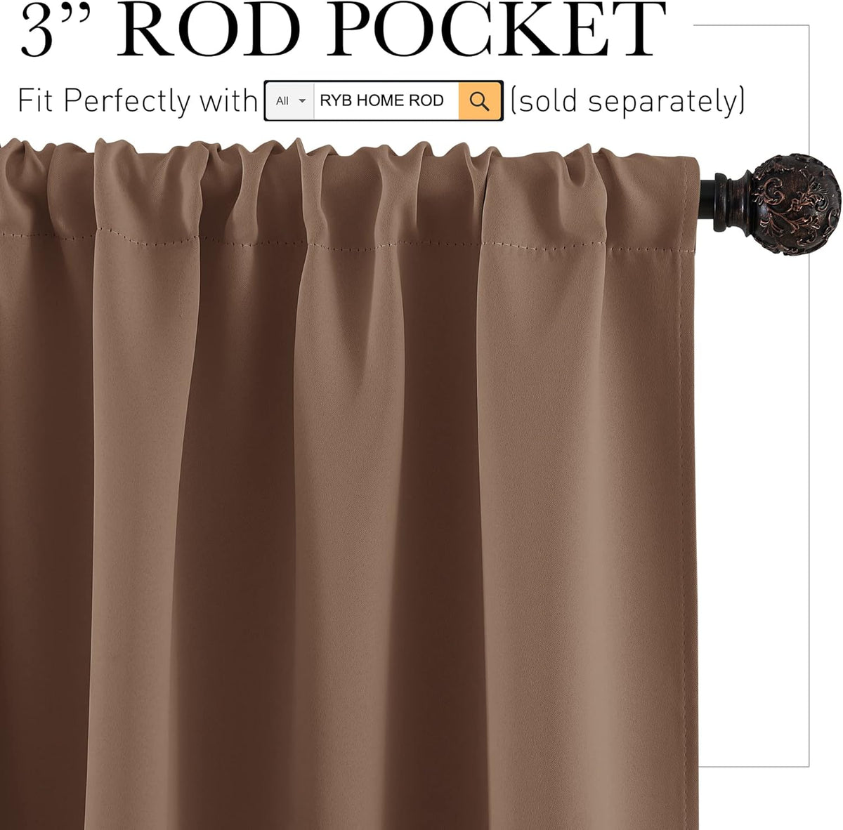 RYB HOME Blackout Curtain Set - Solid Country Curtains Sunlight Glare Block Noise Reduce Drapes for