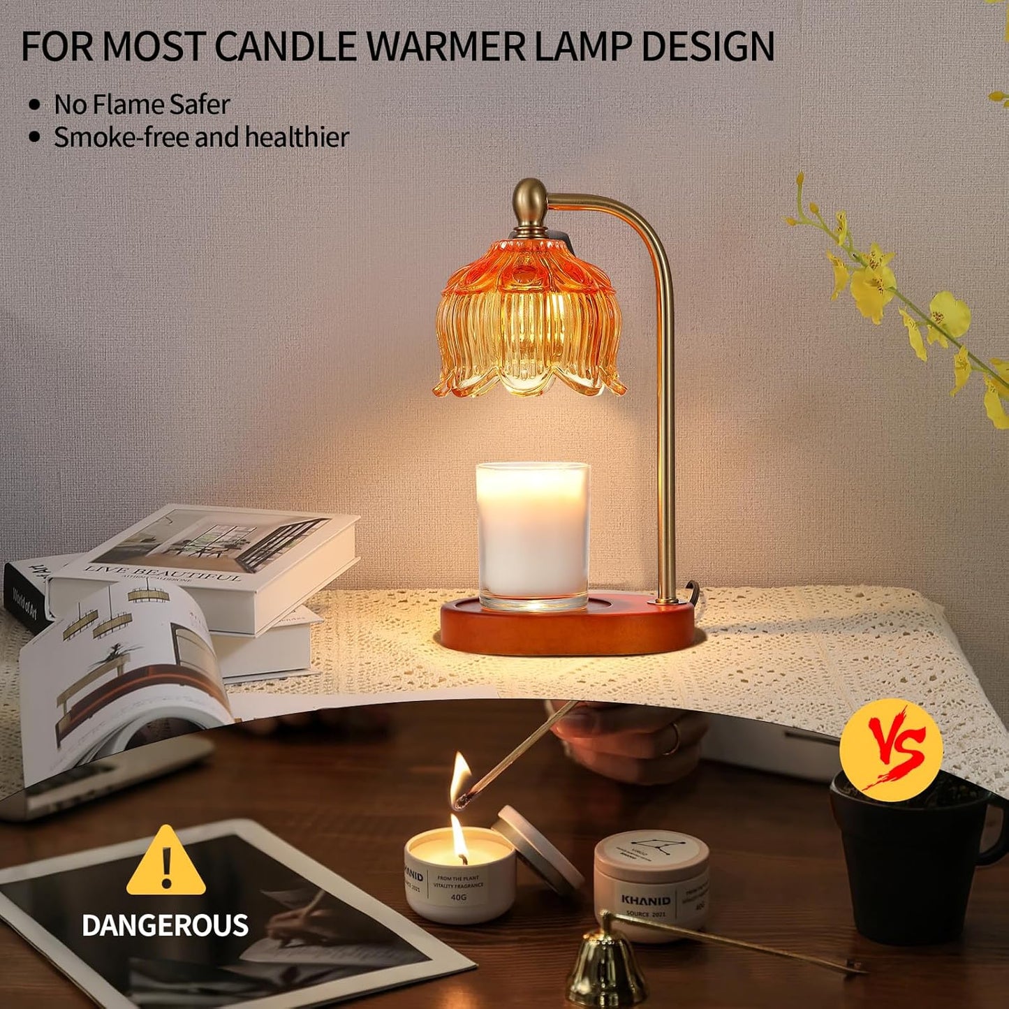 Candle Warmer Lamp with Timer and Dimmer,Electric Amber Light Gifts for Women Melt Wax Warmer Lamp