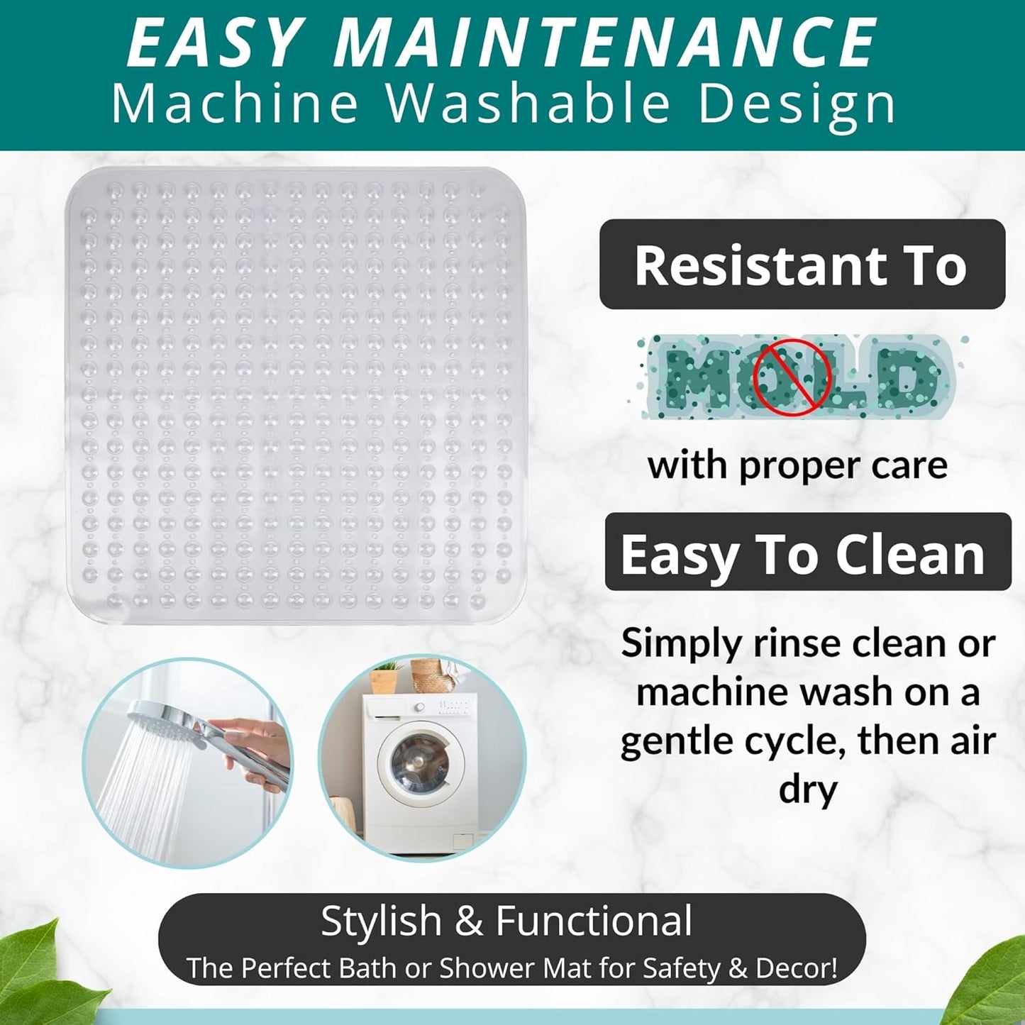 ENKOSI Extra Large Square Non Slip Shower Mat - 31 x 31-inch XL Bathroom Shower Mat - Square Shower