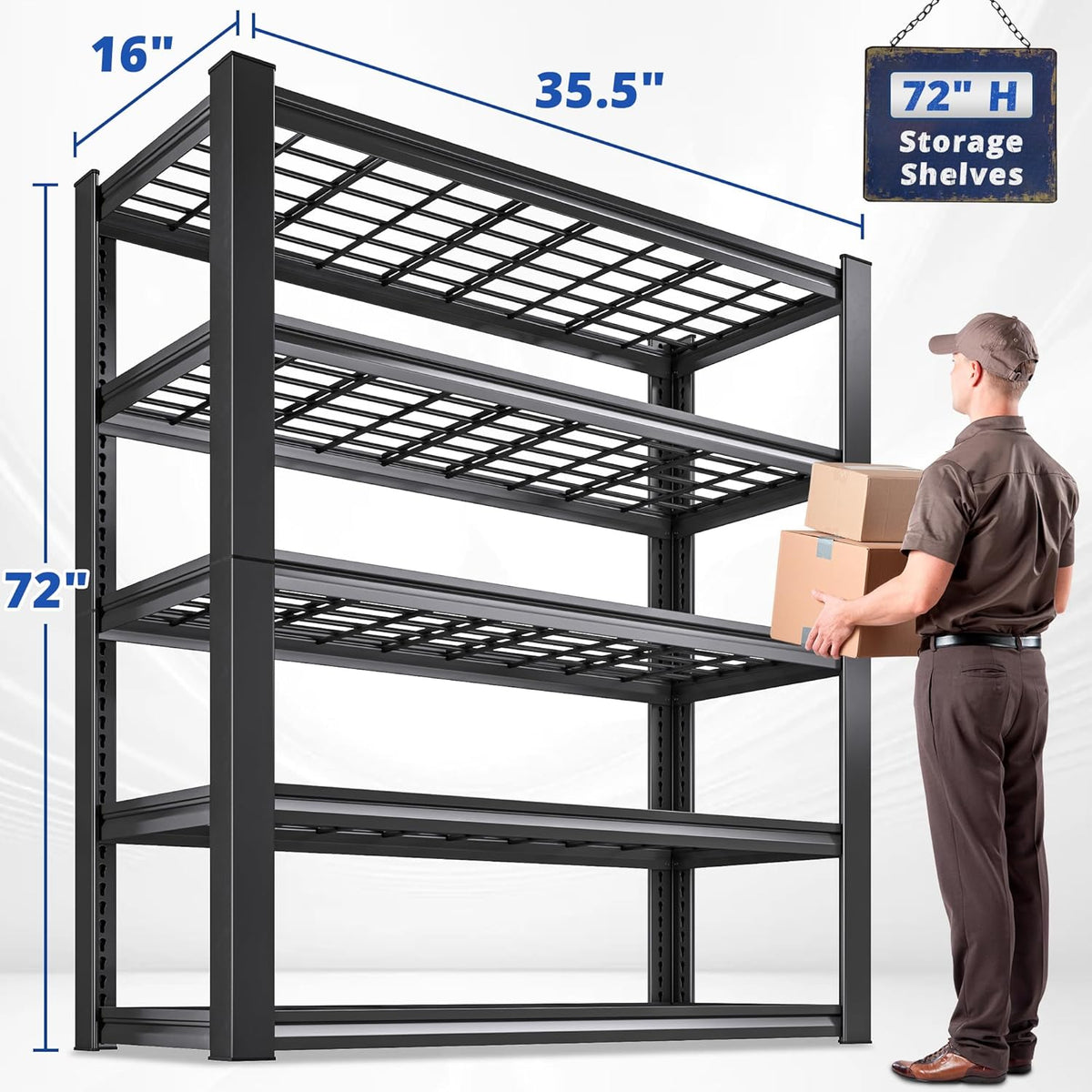 REIBII 3010LBS Storage Shelves 72" H Garage Shelving Heavy Duty Metal Shelving 5 Tier Adjustable