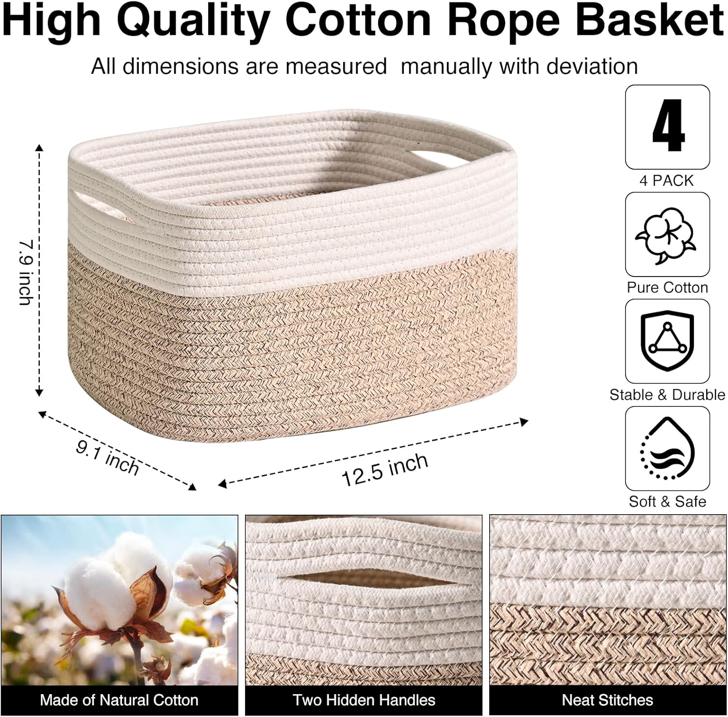 Storage Baskets for Shelves, Woven Storage Basket, Bins for Cube Storage, Cotton Rope Basket with