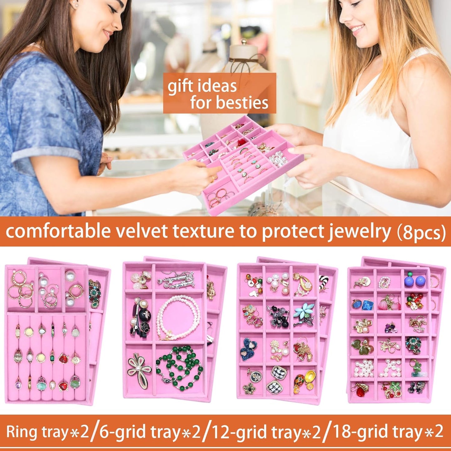 8 Pack Stackable Jewelry Trays Organizer Velvet Earring Organizer Jewelry Tray for Drawers Earring