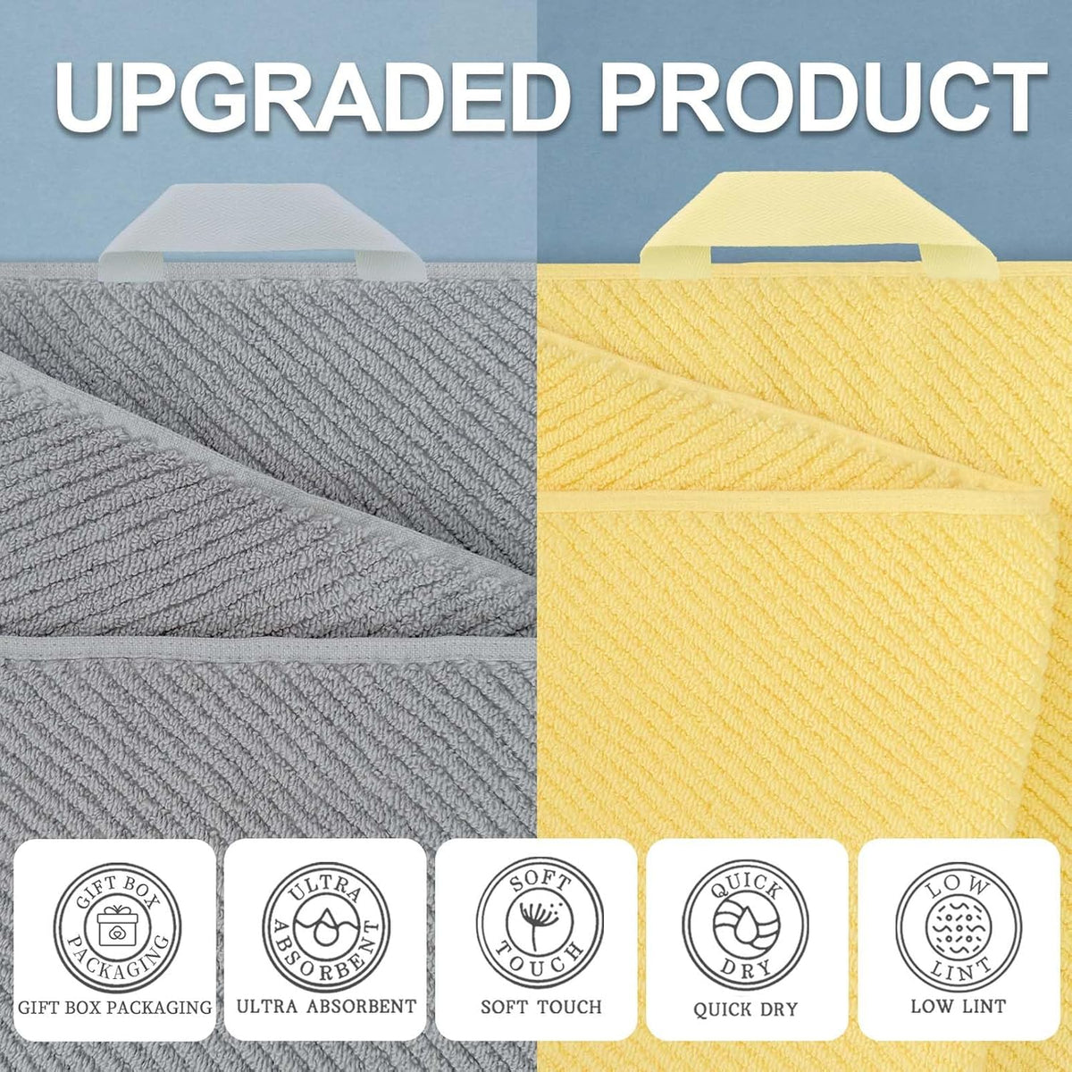 VOOVA & MOVAS Towels for Bathroom, Bath Towels with Hanging Loop - 100% Cotton | Soft | Quick Dry |