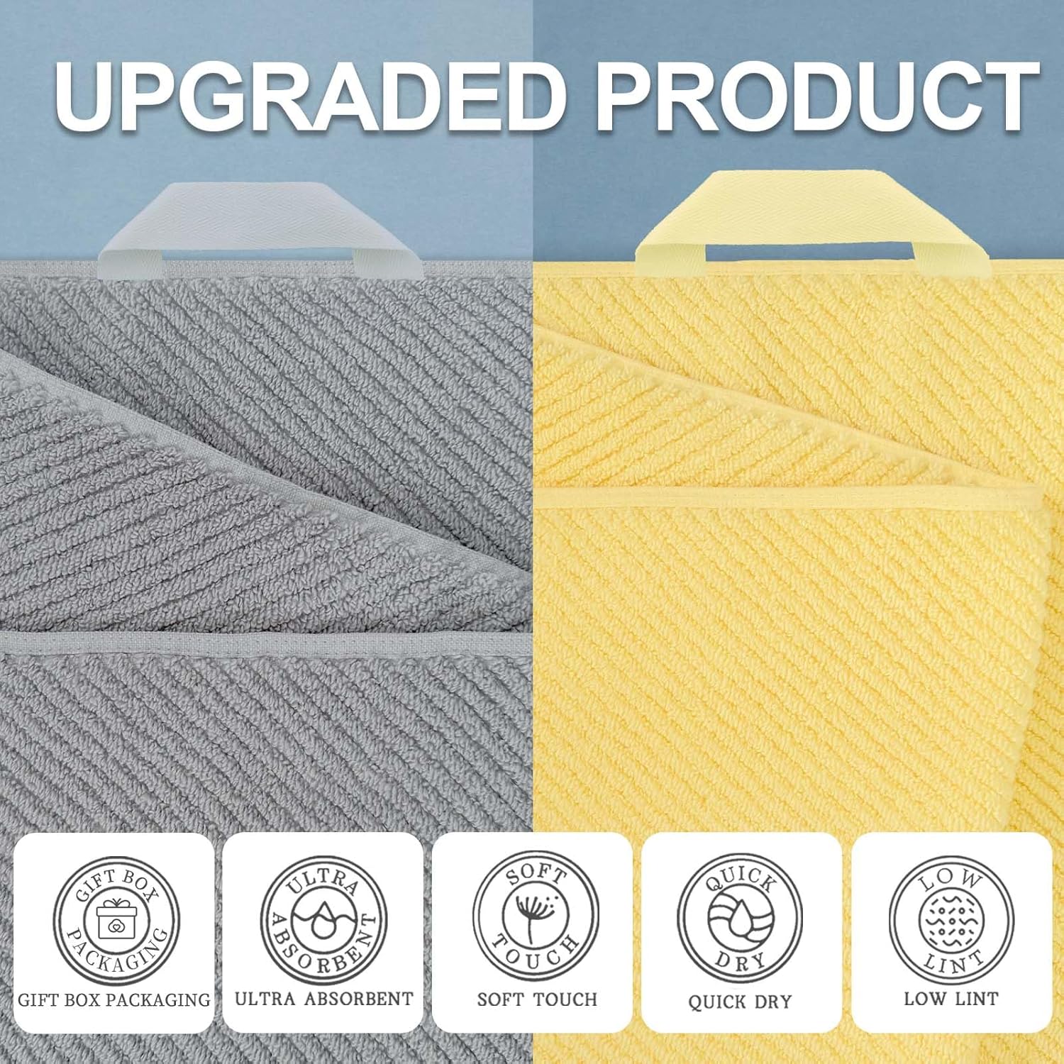 VOOVA & MOVAS Towels for Bathroom, Bath Towels with Hanging Loop - 100% Cotton | Soft | Quick Dry |
