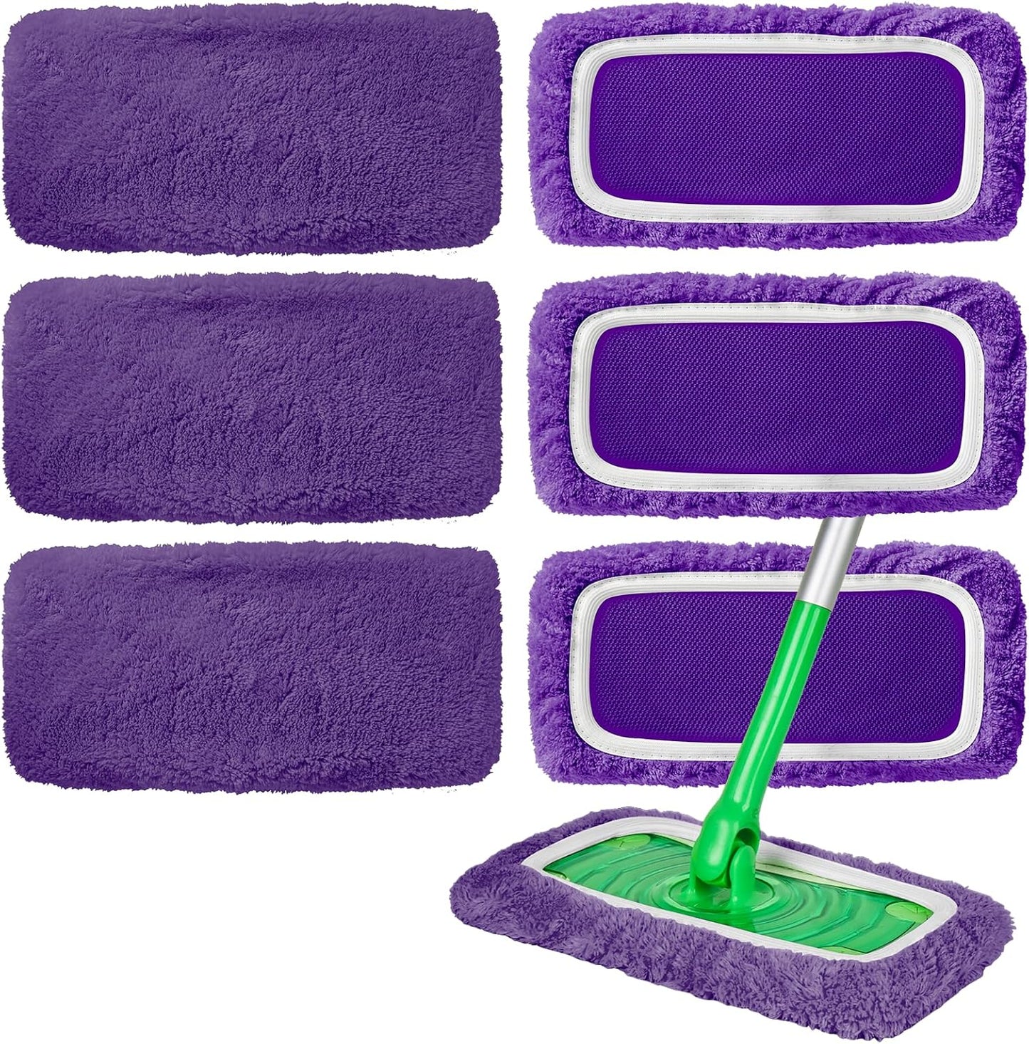 6 Pack Reusable Microfiber Mop Pads Compatible with Swiffer Sweeper Mop, Dry Sweeping Cloths & Wet