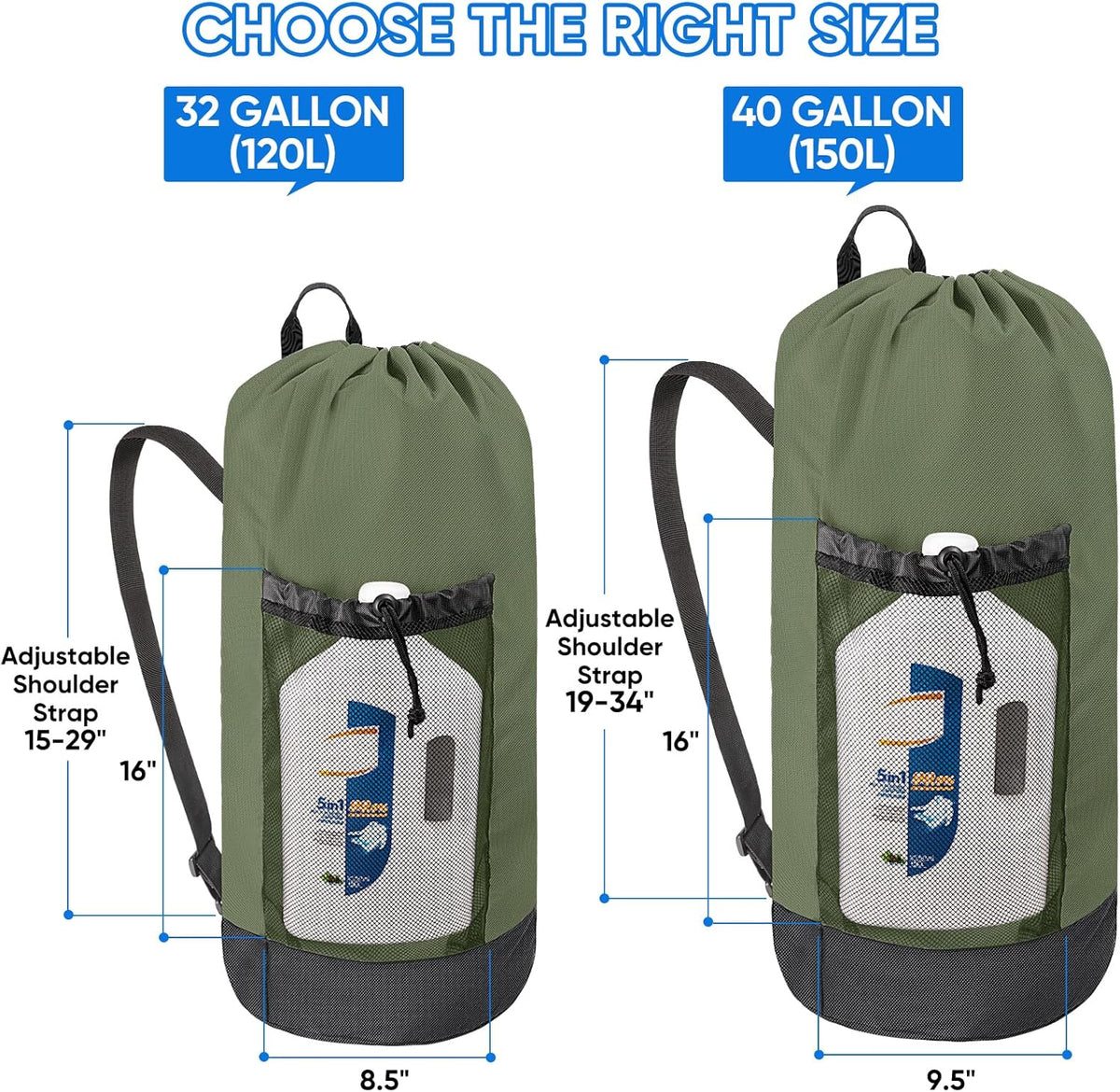 BALEINE 150L Laundry Bag Backpack, 900D Oxford Fabric Large Travel Laundry Bags with Shoulder