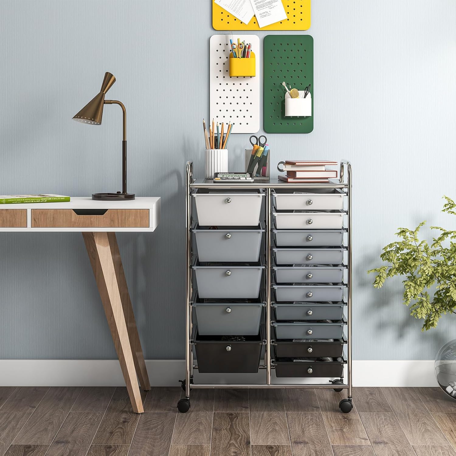 GOFLAME 15-Drawer Rolling Storage Cart, Multipurpose Movable Organizer Cart, Utility Cart for Home