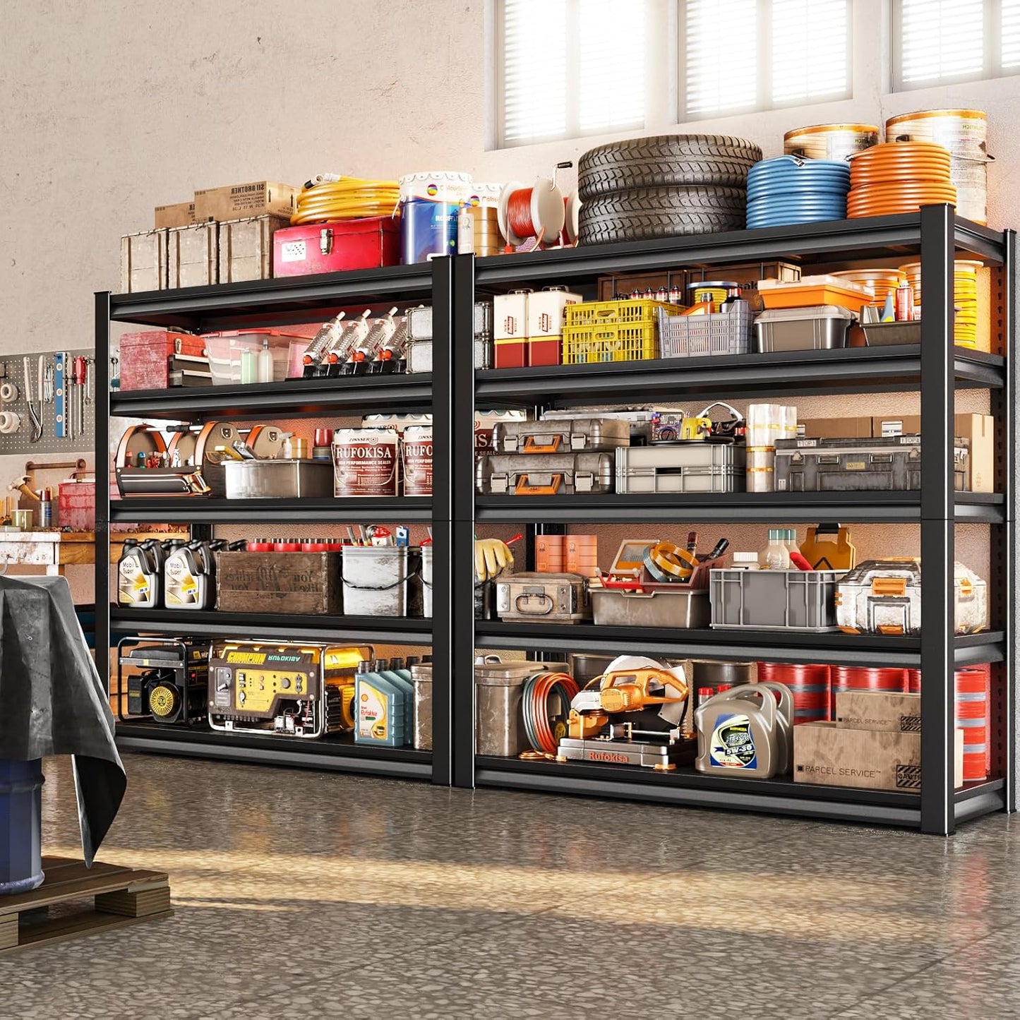 78" H Garage Shelving Heavy Duty，2800LBS Loads Adjustable Garage Storage Shelves,5-Tier Metal