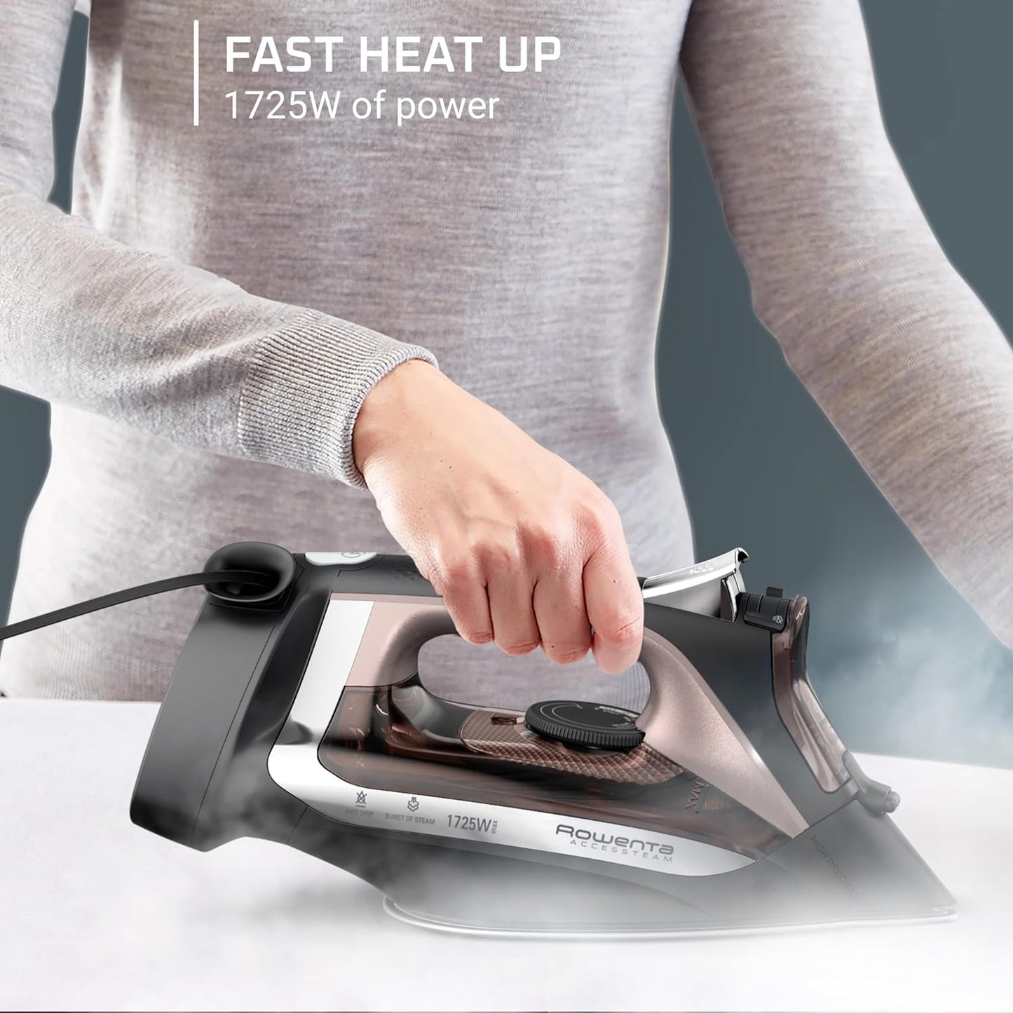 Rowenta Access Stainless Steel Soleplate Steam Iron with Retractable Cord, Powerful Steam
