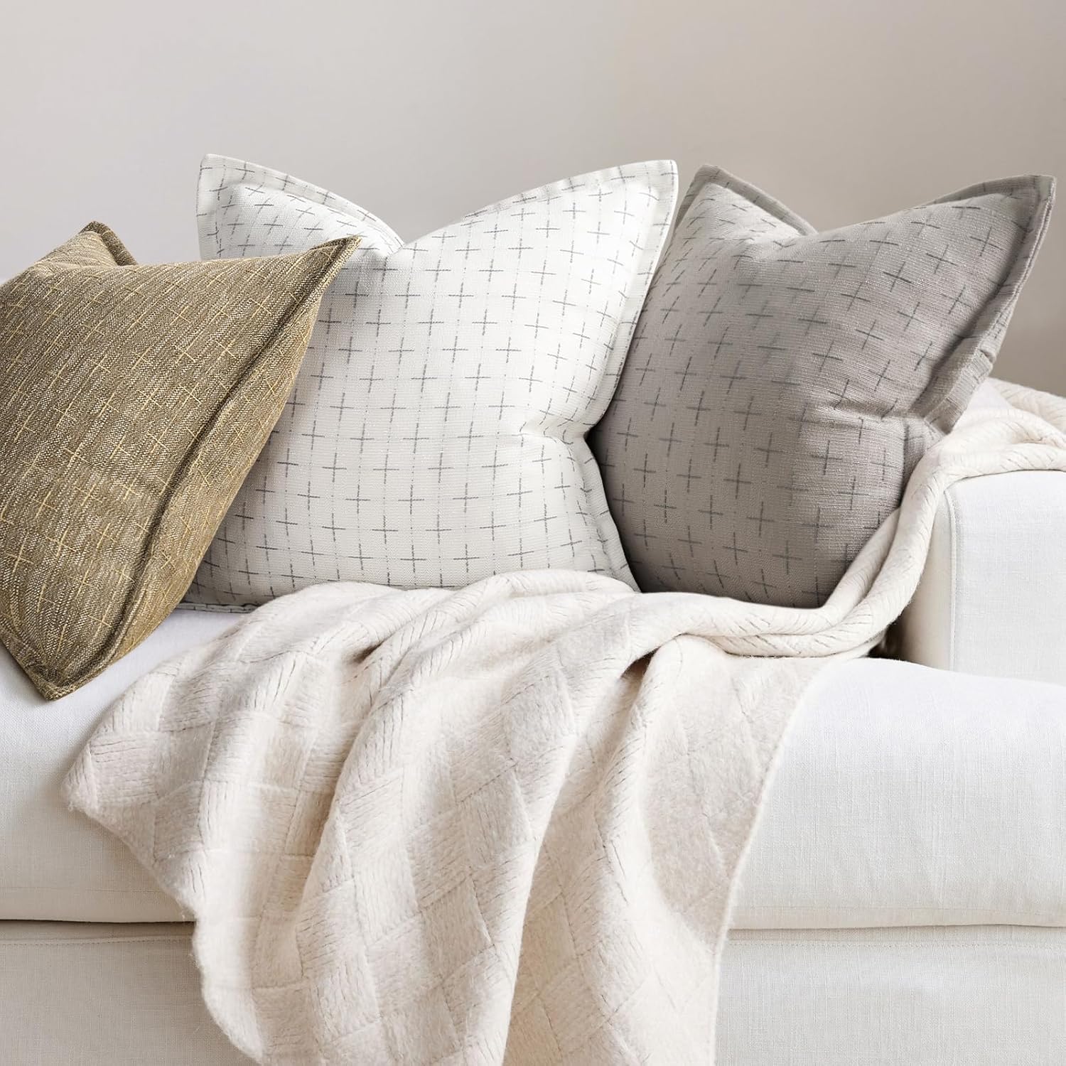 ZWJD Pillow Covers 20x20 Set of 2 Soft Polyester Textured Pillow Covers with Stylish Flange Edge