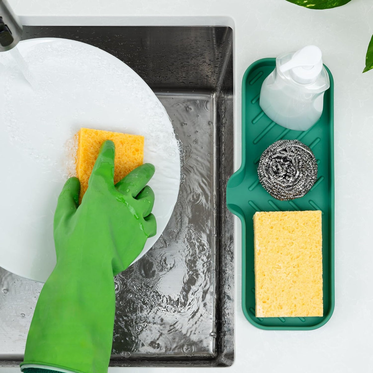 Zulay Kitchen Large Silicone Sponge Holder (12x4) – Flexible Sink Organizer Tray for Kitchen &