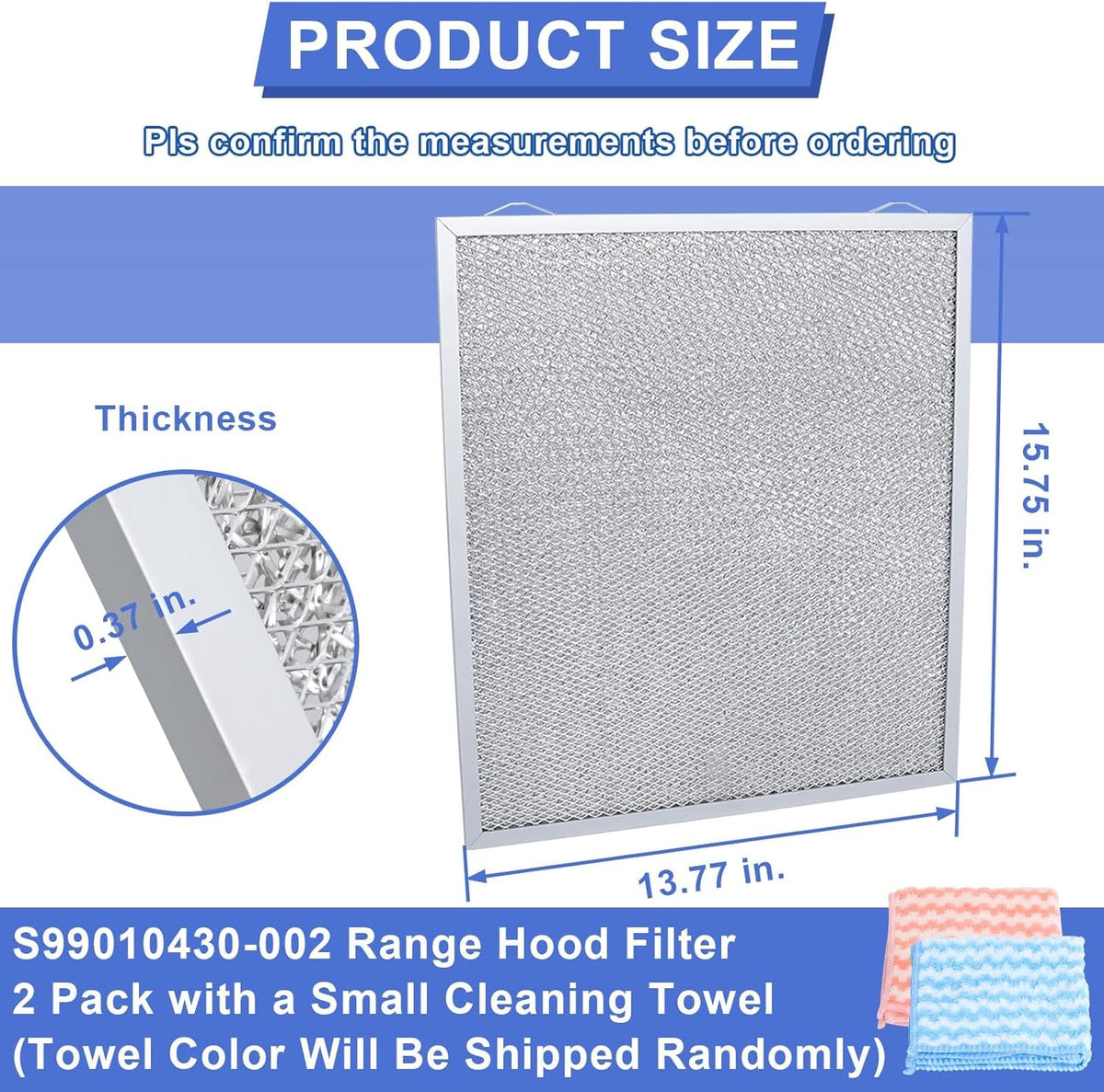 S99010430-002 Range Hood Filter 15-3/4" x 13-7/8" x 3/8", 2 Pack Aluminum Mesh Grease Range Hood