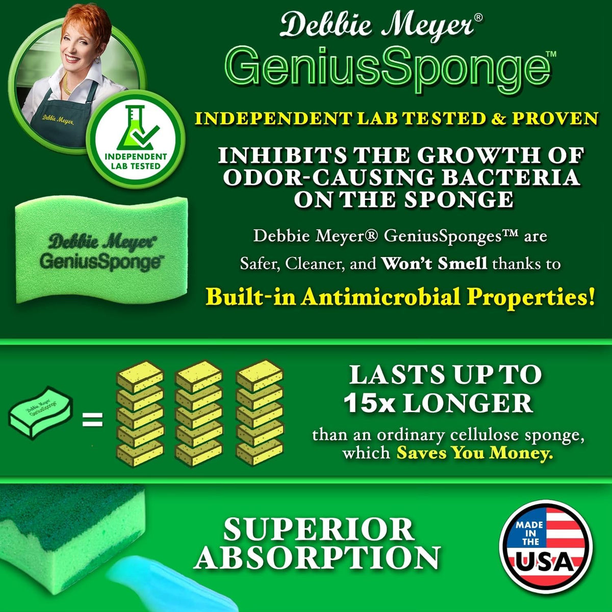 Debbie Meyer GeniusSponges-8 Scrubber Sponges with Built-in Odor Blocking Properties | Non-Scratch