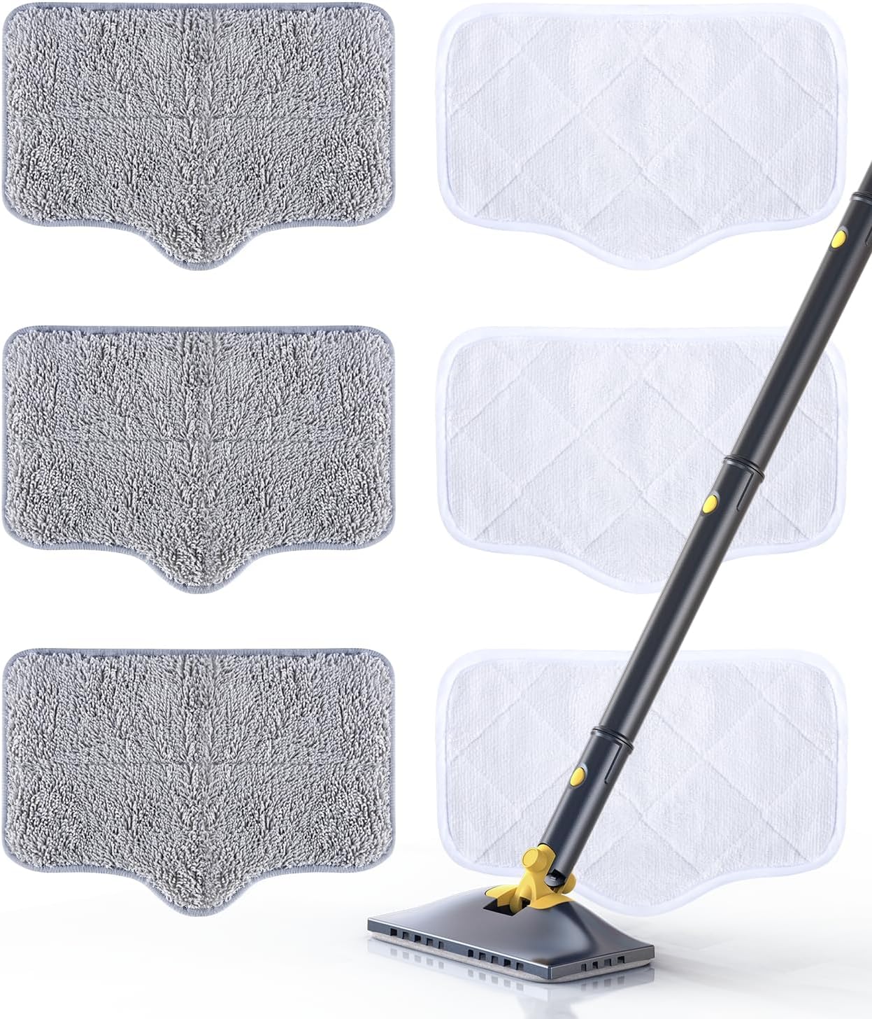 ScrubWiz Steam Mop Pads with Washable and Reusable, 6 Pack Replacement, 2 Material Types