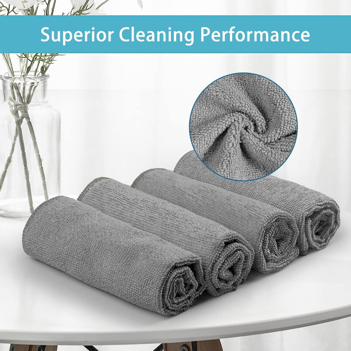 HOMEXCEL Grey Microfiber Cleaning Cloth, 50 Pack Cleaning Towels for Kitchen, Lint Free