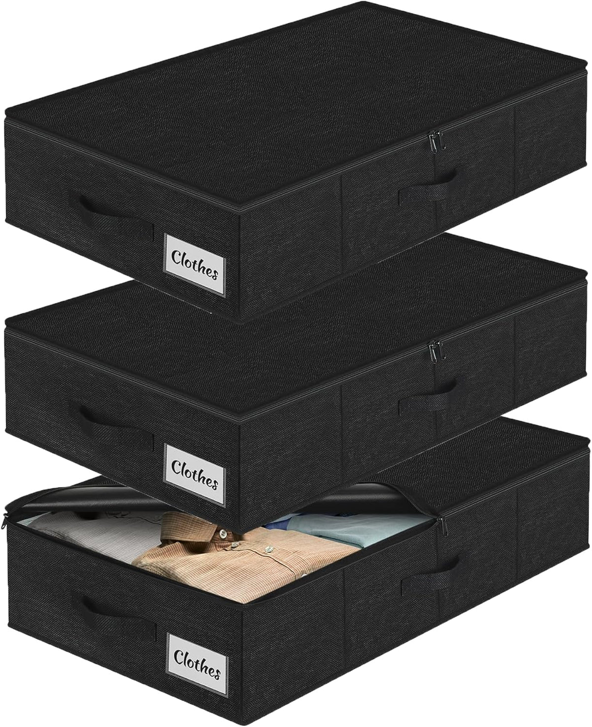 Under Bed Storage Container Bin 3 Pack, Low Profile Foldable Underbed Clothes Storage Organizer W/