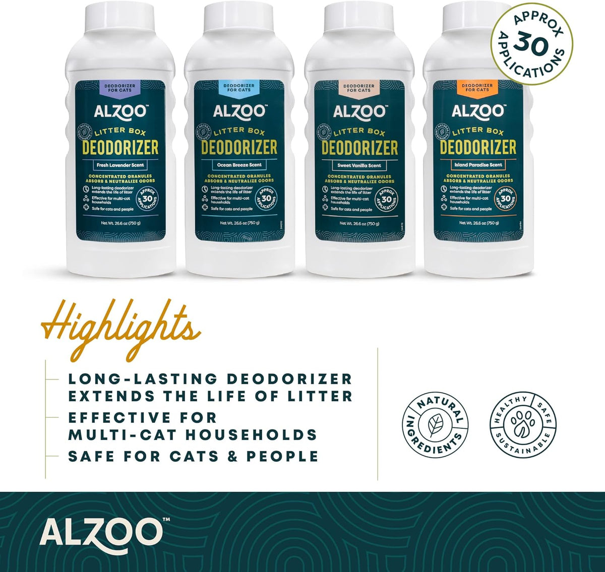 ALZOO Cat Litter Deodorizer, Concentrated Granules Absorb & Help Neutralize Odors, 100% Plant-Based