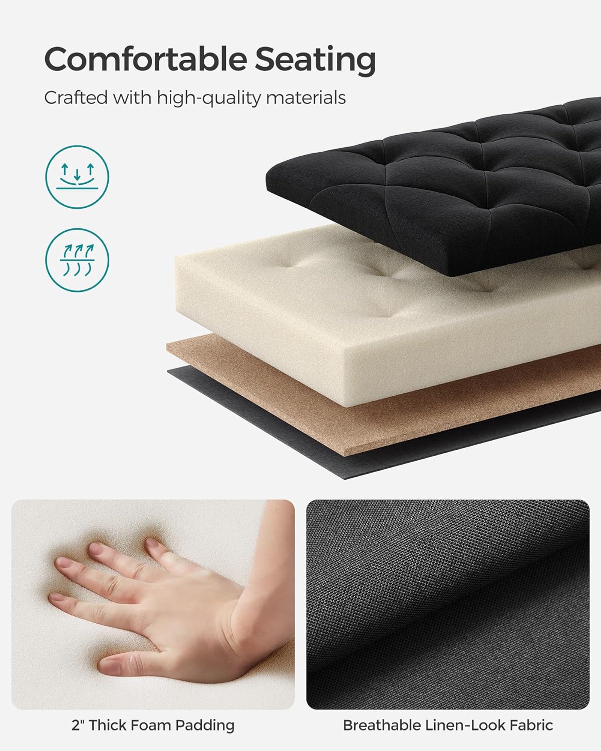 SONGMICS Storage Ottoman Bench, Foot Rest with Legs, 15.7 x 43.3 x 15.7 Inches, End of Bed Bench