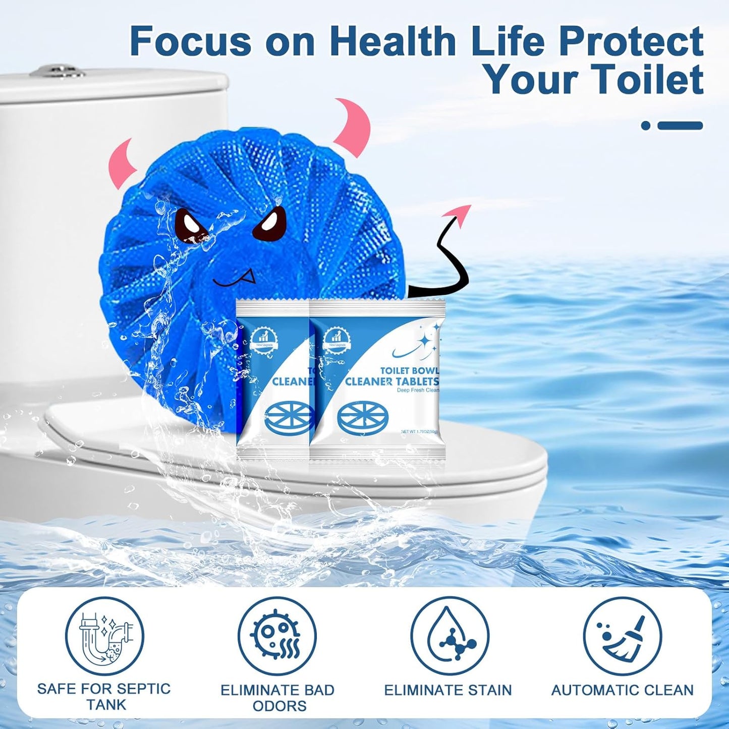 Toilet Bowl Cleaner Tablets Blue Toilet Tank Cleaners, Septic-Safe Hard Water Stain Remove