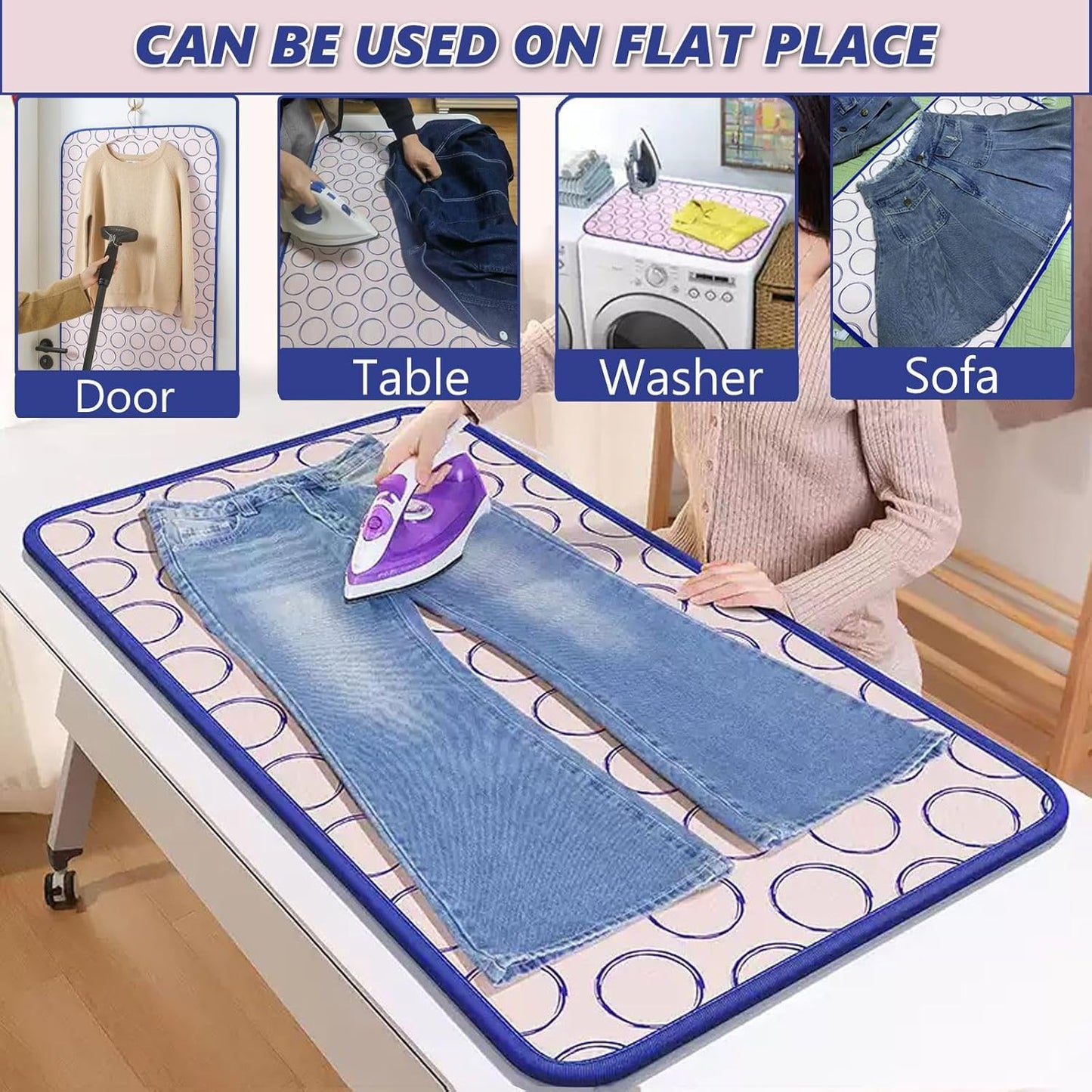 Portable Ironing Mat for Table Top Iron Pad for Countertop Thick Ironing Blanket Over The Door