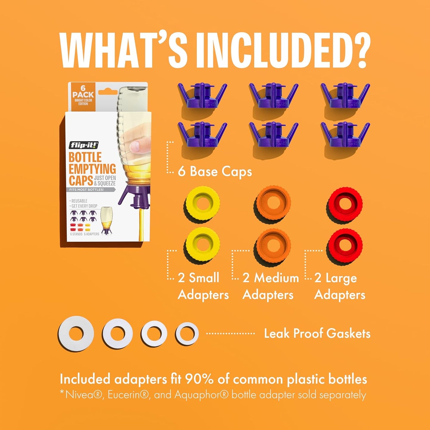 Flip-It! Bottle Emptying Kit – 6 Bottle Pack - No more wasted product - Fits most plastic bottles