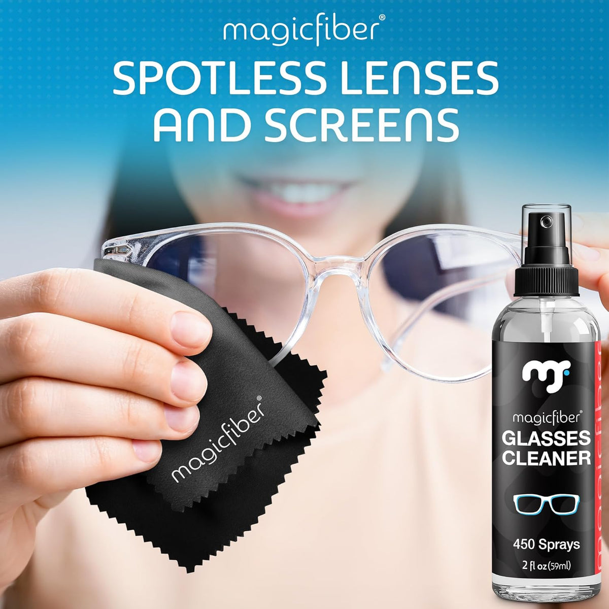 MagicFiber Glasses Cleaner Kit - (2) Eyeglass Cleaner Sprays + (2) Microfiber Cleaning Cloth