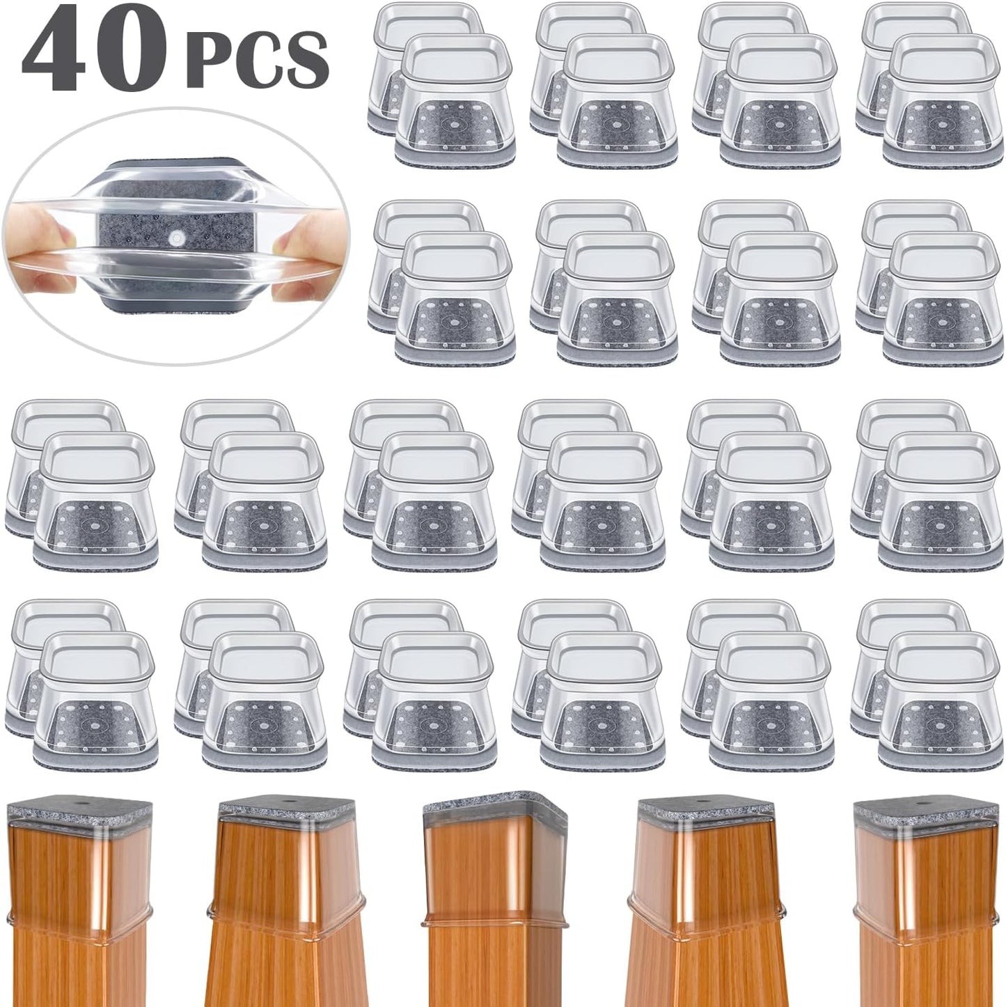BUMACO Chair Leg Floor Protectors Square Chair Leg Protectors for Hardwood Floors Silicone Pads