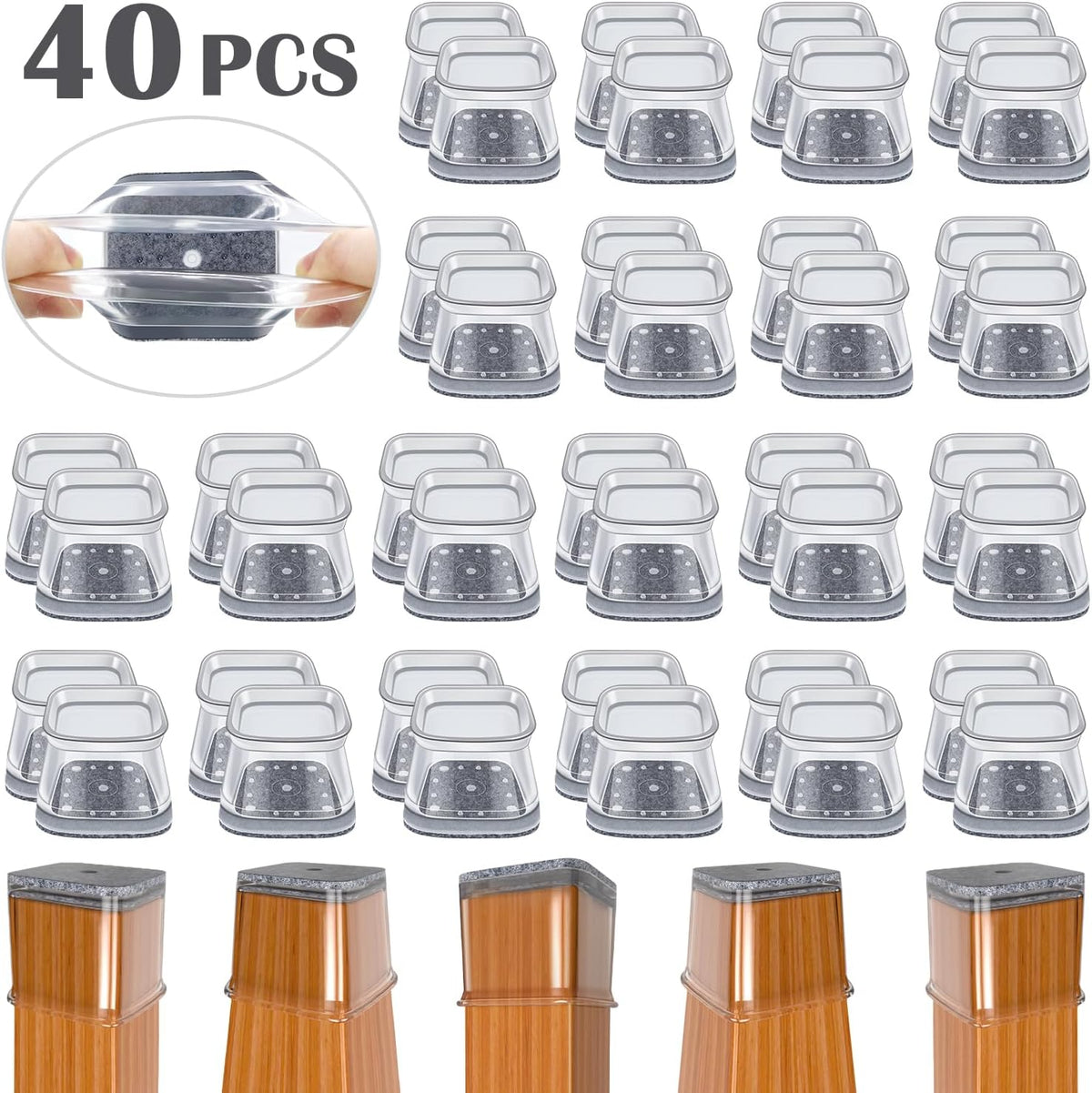 BUMACO Chair Leg Floor Protectors Square Chair Leg Protectors for Hardwood Floors Silicone Pads