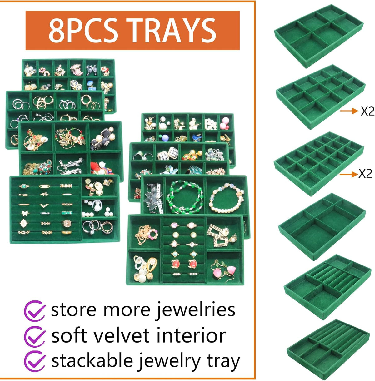 Jewelry Trays Organizer Set of 8 Stackable Jewellry Organizer Trays for Drawers Jewelryy Display