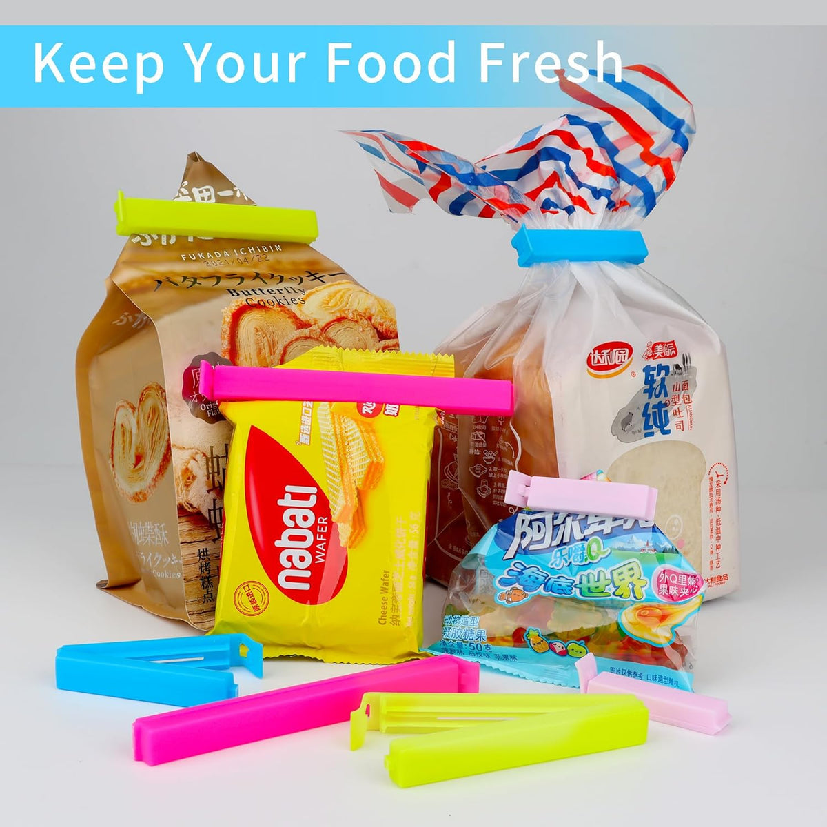 34 Pack Plastic Chip Clips - Resealable Sealing Clips for Food Storage & Snack Bags - 4 Sizes