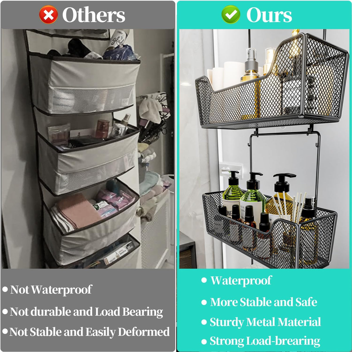 HapiRm Over The Door Organizer - Hanging Door Organizer with 4 Metal Large Capacity Baskets and