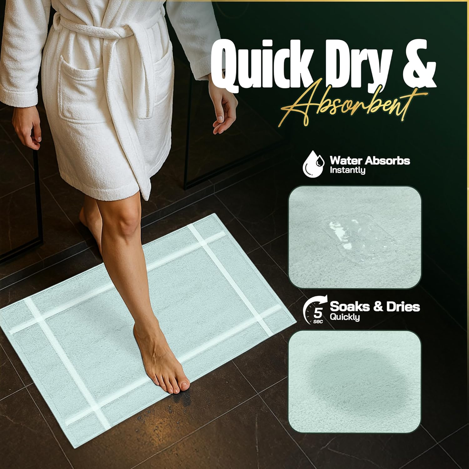 Pearl Linens Pack of 2 100% Cotton Bath Mat 18x25 inches, Soft & Absorbent Quick Dry Bathroom Mat