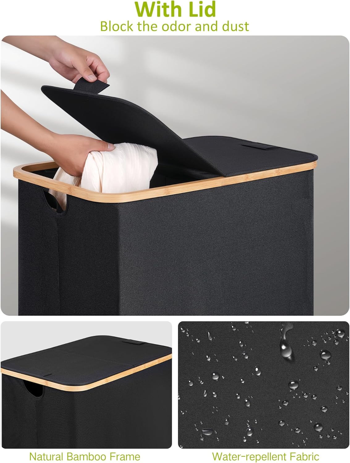 efluky Double Laundry Hamper with Wheels, Divided Laundry Hamper with Removable Bags, 2 Section