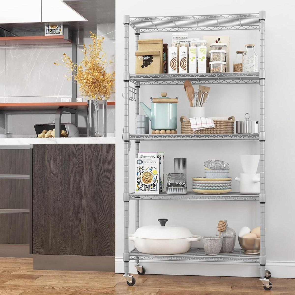 Himimi 5-Tier Storage Shelf Wire Shelving Unit on Wheels, Adjustable Heavy Duty Metal Shelves with