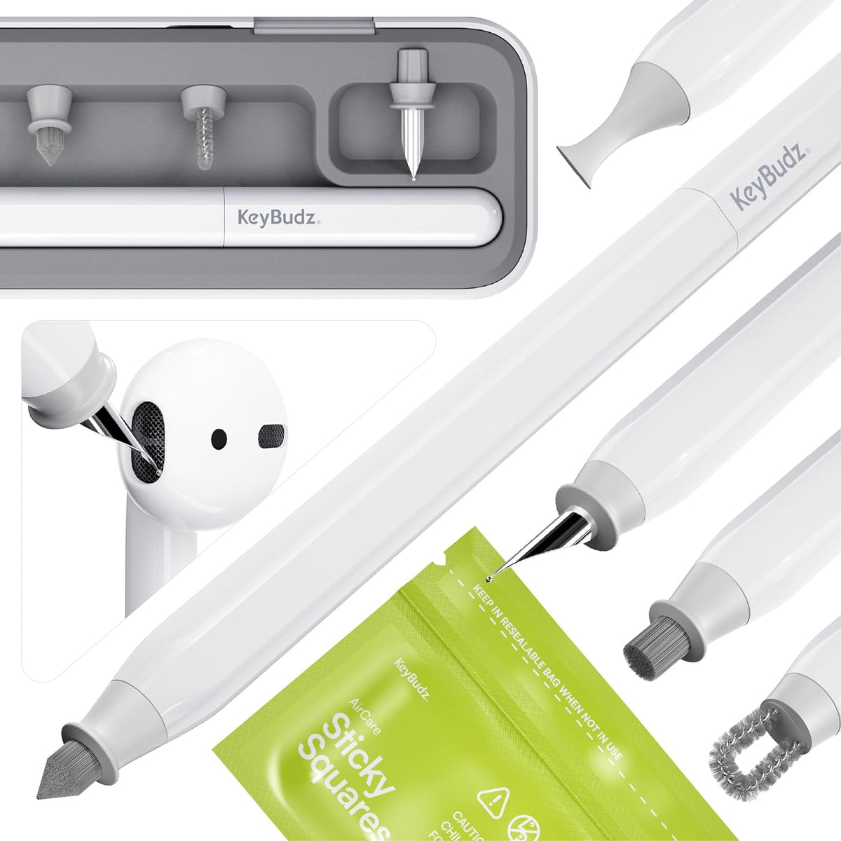 KeyBudz Air Care 2.0 AirPods Cleaning Kit - Patented Multi-Tool Cleaner with Interchangeable Brush