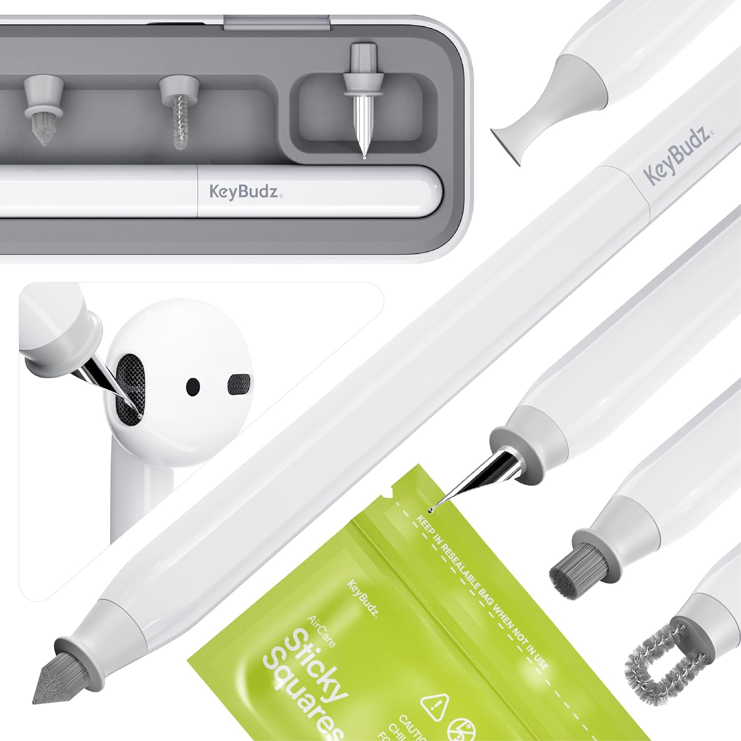 KeyBudz Air Care 2.0 AirPods Cleaning Kit - Patented Multi-Tool Cleaner with Interchangeable Brush