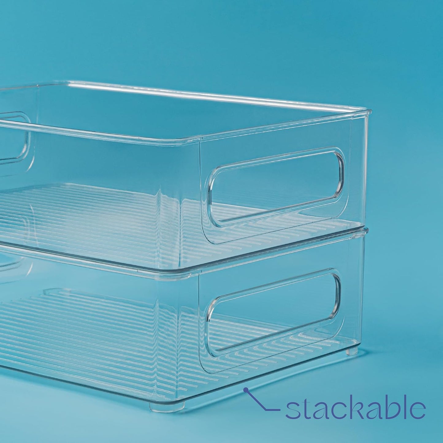Plastic Food Storage 4 Pack Clear Container Bin with Handles for Organizing Kitchen, Pantry