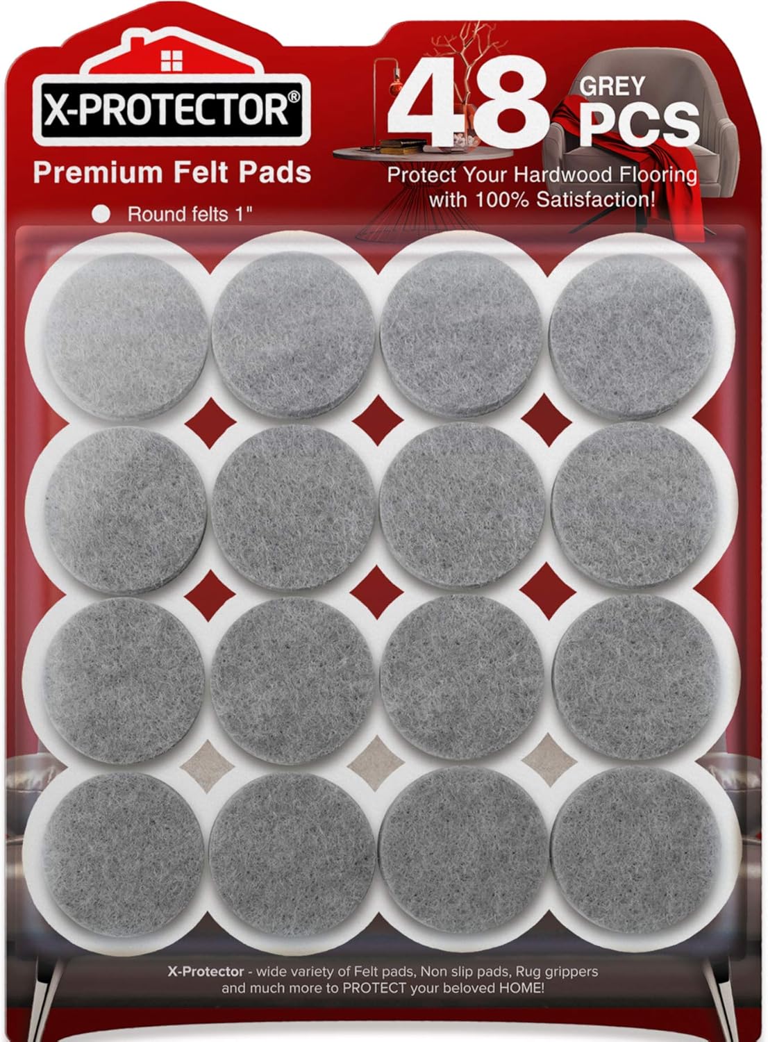 Felt Furniture Pads X-PROTECTOR - 48 Premium Felt Pads Floor Protector - Chair Felts Pads for
