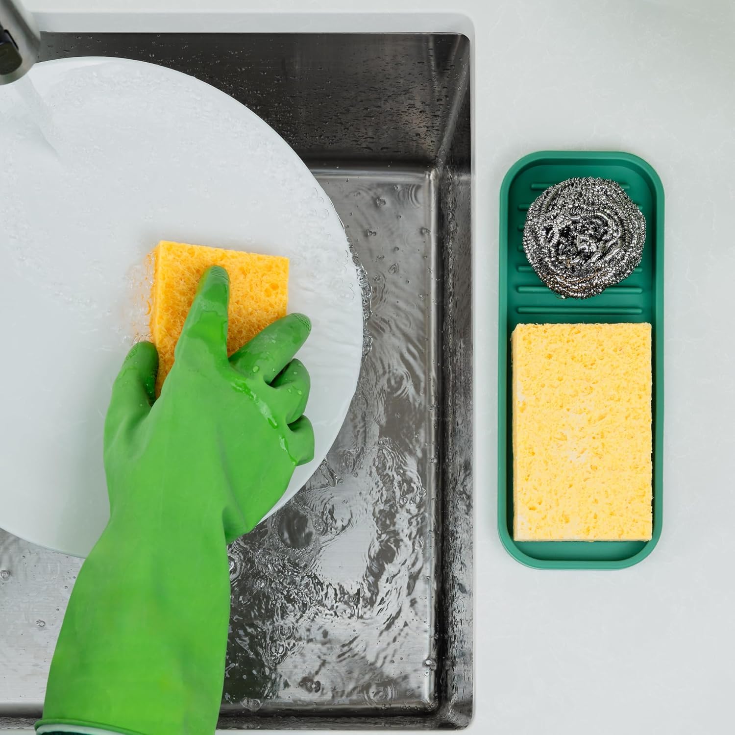 Zulay Kitchen (9x3.5) Silicone Sponge Holder for Kitchen Sink - Flexible Multipurpose Soap Tray