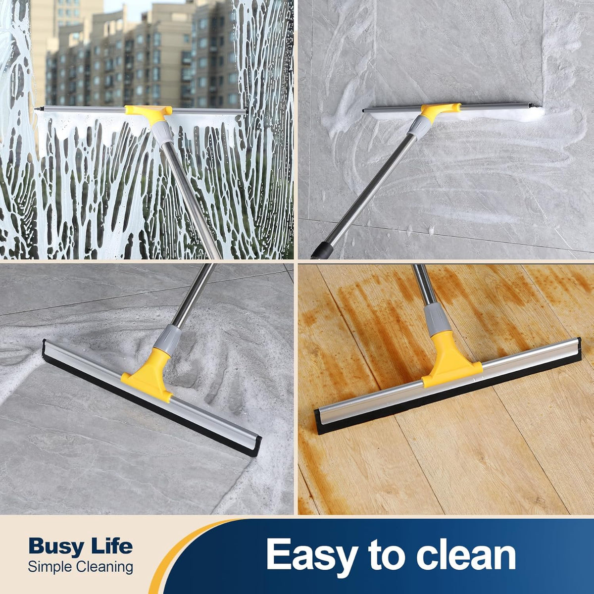 Yocada 17.7" Floor Squeegee Rubber TPR Blade Scrubber Broom 61.8inch Pole Household Broom for