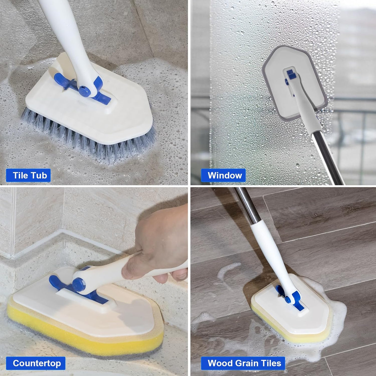 Tile Tub Scrubber Brush with 52-inch Adjustable Long Handle 3-in-1 Rotatable Shower Brush for