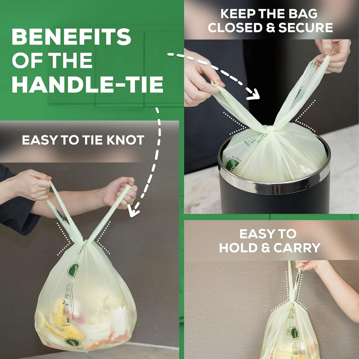 ANECO 4 Gallon Compostable Food Waste Bags with Handles, Extra Thick Compost Bags for Medium
