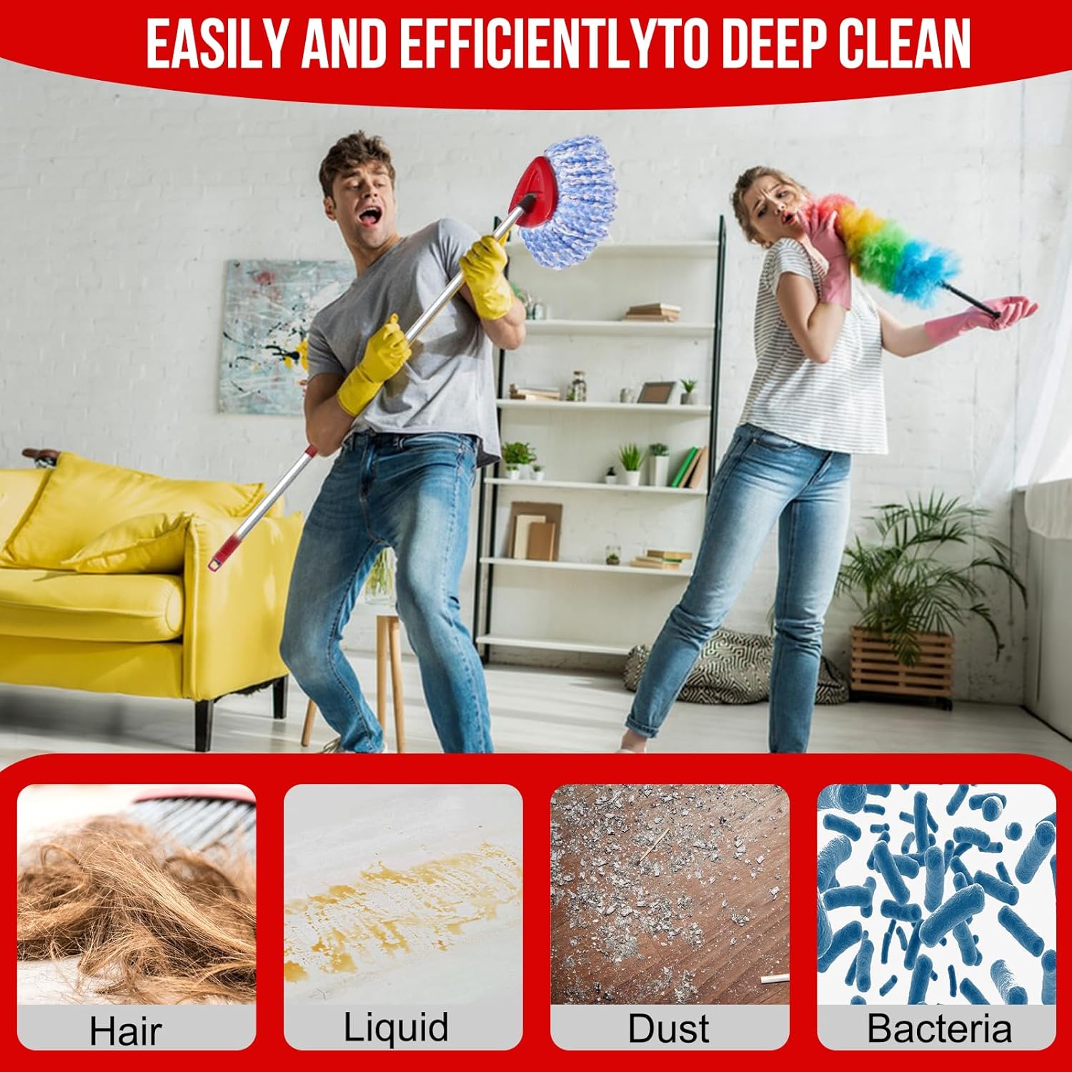 Spin Mop Head, Base, Handle Replacement for O-Ceda RinseClean 2 Tank System,4 Microfiber Mop